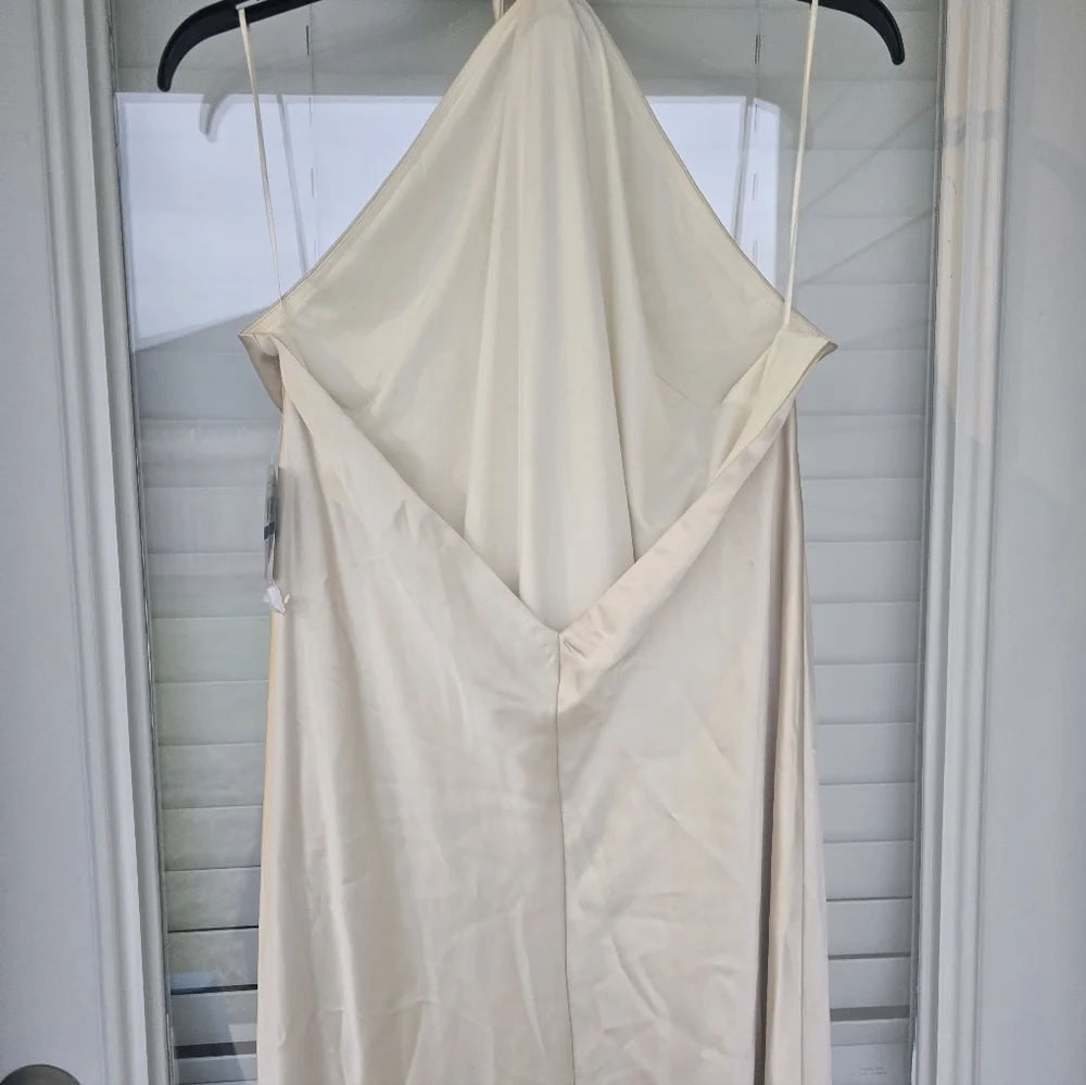 Morgan & Co Juniors' Halter-Neck Satin Slip Dress XL Cream Maxi Cocktail Bridal - Picture 14 of 15